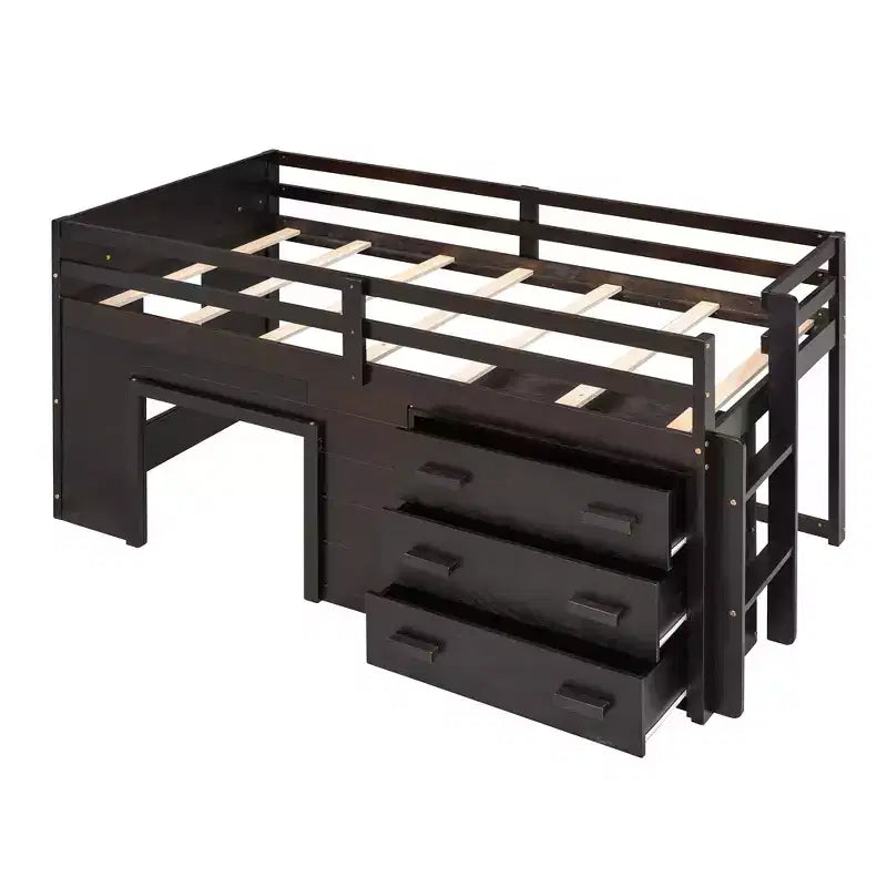 Lit mezzanine moderne Whisen 77,4 L x 40,5 l avec armoire et étagère, conçu pour votre sécurité