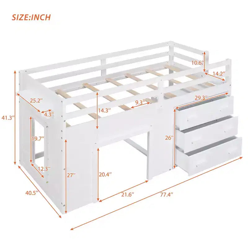 Lit mezzanine moderne Whisen 77,4 L x 40,5 l avec armoire et étagère, conçu pour votre sécurité
