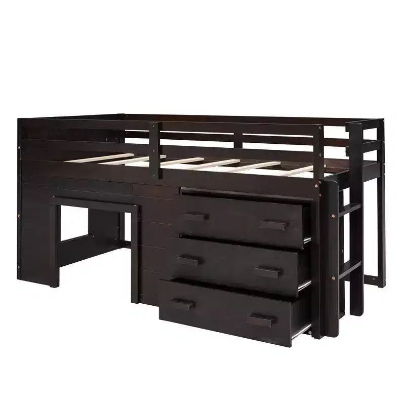 Lit mezzanine moderne Whisen 77,4 L x 40,5 l avec armoire et étagère, conçu pour votre sécurité