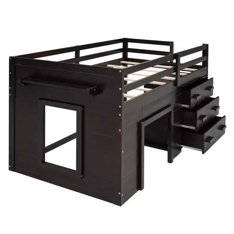 Lit mezzanine moderne Whisen 77,4 L x 40,5 l avec armoire et étagère, conçu pour votre sécurité
