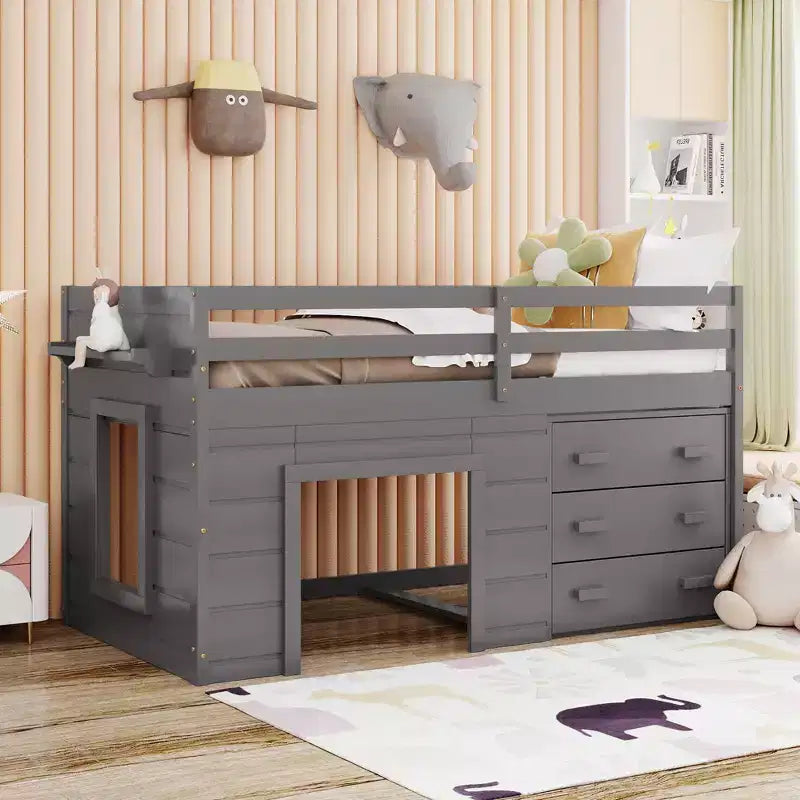 Lit mezzanine moderne Whisen 77,4 L x 40,5 l avec armoire et étagère, conçu pour votre sécurité