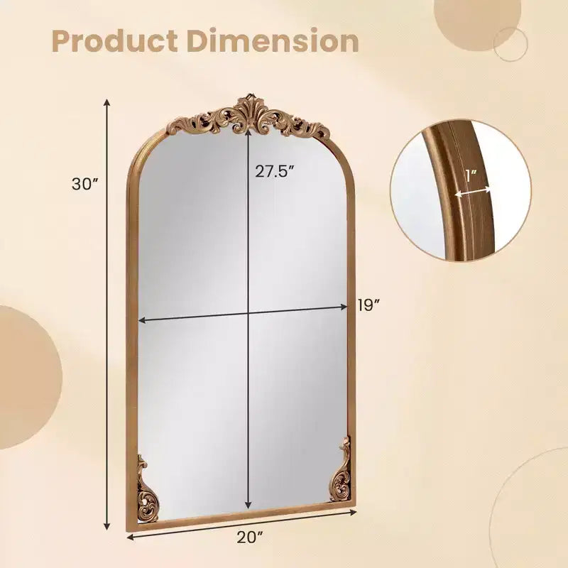 Costway 30 x 20/36 x 24/38 x 26 Miroir mural doré baroque orné vintage traditionnel avec cadre en métal