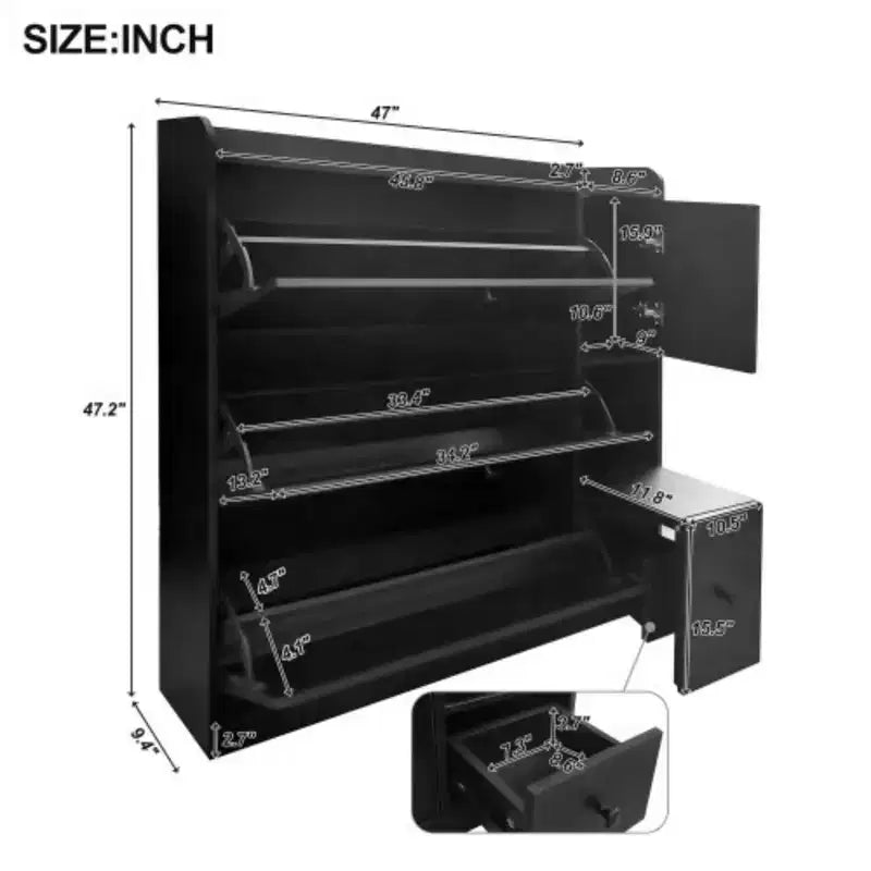 Organisateur d'entrée Max Storage, armoire à chaussures à bascule à 3 tiroirs avec siège rabattable, portemanteau autoportant pour couloir