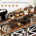 HOMCOM Buffet de café de style ferme avec lumières LED et portes coulissantes de grange, Meuble bar de 55" avec porte-bouteilles et porte-verres