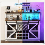 HOMCOM Buffet de café de style ferme avec lumières LED et portes coulissantes de grange, Meuble bar de 55" avec porte-bouteilles et porte-verres