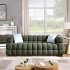 Canapé luxueux en bouclette blanche : 3 places, ergonomique, longueur 84,3