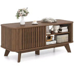 Table basse Costway avec rangement, étagères réglables et 2 portes, table basse en bois
