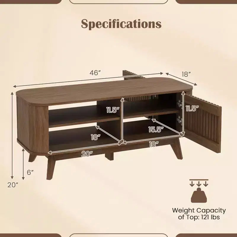 Table basse Costway avec rangement, étagères réglables et 2 portes, table basse en bois
