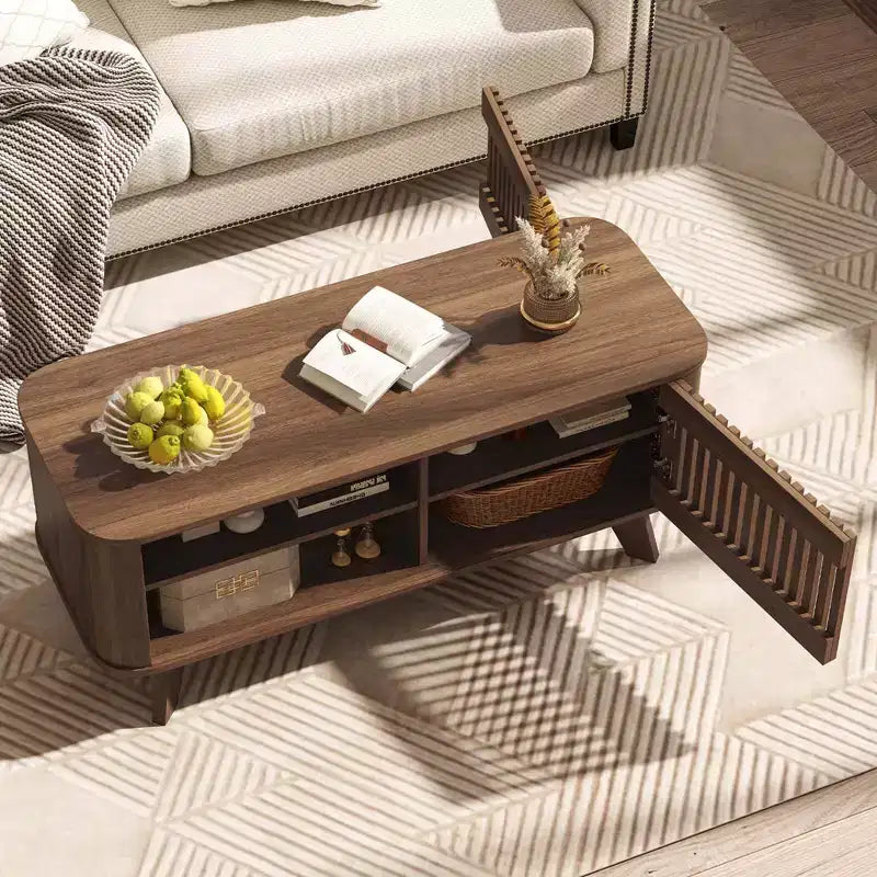 Table basse Costway avec rangement, étagères réglables et 2 portes, table basse en bois