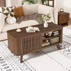 Table basse Costway avec rangement, étagères réglables et 2 portes, table basse en bois