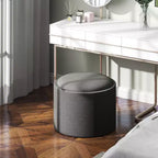 Table basse de rangement HOMCOM avec plateau rabattable et espace caché, repose-pieds rond avec revêtement en tissu aspect lin