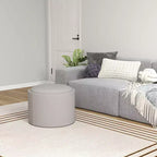 Table basse de rangement HOMCOM avec plateau rabattable et espace caché, repose-pieds rond avec revêtement en tissu aspect lin