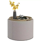 Table basse de rangement HOMCOM avec plateau rabattable et espace caché, repose-pieds rond avec revêtement en tissu aspect lin