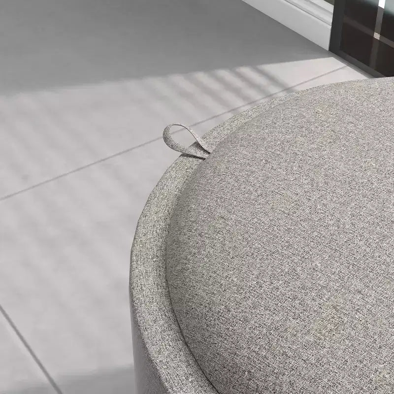 Table basse de rangement HOMCOM avec plateau rabattable et espace caché, repose-pieds rond avec revêtement en tissu aspect lin