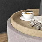 Table basse de rangement HOMCOM avec plateau rabattable et espace caché, repose-pieds rond avec revêtement en tissu aspect lin