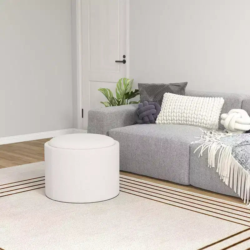 Table basse de rangement HOMCOM avec plateau rabattable et espace caché, repose-pieds rond avec revêtement en tissu aspect lin