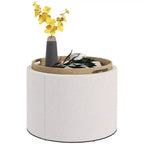 Table basse de rangement HOMCOM avec plateau rabattable et espace caché, repose-pieds rond avec revêtement en tissu aspect lin