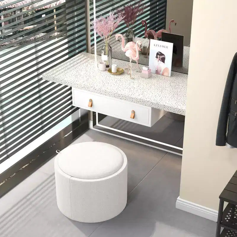 Table basse de rangement HOMCOM avec plateau rabattable et espace caché, repose-pieds rond avec revêtement en tissu aspect lin