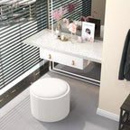 Table basse de rangement HOMCOM avec plateau rabattable et espace caché, repose-pieds rond avec revêtement en tissu aspect lin