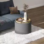 Table basse de rangement HOMCOM avec plateau rabattable et espace caché, repose-pieds rond avec revêtement en tissu aspect lin