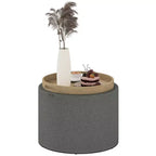 Table basse de rangement HOMCOM avec plateau rabattable et espace caché, repose-pieds rond avec revêtement en tissu aspect lin