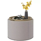 Table basse de rangement HOMCOM avec plateau rabattable et espace caché, repose-pieds rond avec revêtement en tissu aspect lin