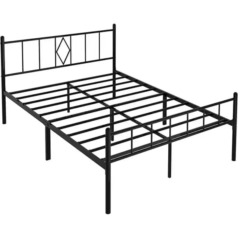 Base de lit plateforme en métal classique pleine grandeur de 35,56 cm de haut avec tête de lit/pied de lit en fer forgé/rangement sous le lit
