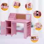 Ensemble bureau et chaise d'étude pour enfants, table d'apprentissage scolaire en bois avec rangement, étagère supérieure et tableau d'affichage