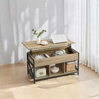 Table basse relevable avec compartiments cachés et étagère de rangement, 49,7 x 99,0 x (48,0-61,0) cm, table d'appoint relevable pour salon, bureau