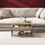 Table basse relevable avec compartiments cachés et étagère de rangement, 49,7 x 99,0 x (48,0-61,0) cm, table d'appoint relevable pour salon, bureau