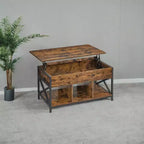 Table basse relevable avec compartiments cachés et étagère de rangement, 49,7 x 99,0 x (48,0-61,0) cm, table d'appoint relevable pour salon, bureau