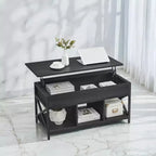 Table basse relevable avec compartiments cachés et étagère de rangement, 49,7 x 99,0 x (48,0-61,0) cm, table d'appoint relevable pour salon, bureau