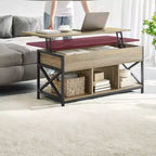Table basse relevable avec compartiments cachés et étagère de rangement, 49,7 x 99,0 x (48,0-61,0) cm, table d'appoint relevable pour salon, bureau