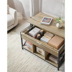 Table basse relevable avec compartiments cachés et étagère de rangement, 49,7 x 99,0 x (48,0-61,0) cm, table d'appoint relevable pour salon, bureau