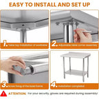 Table de travail robuste en acier inoxydable, table utilitaire à hauteur réglable pour la maison, le garage et la restauration