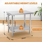 Table de travail robuste en acier inoxydable, table utilitaire à hauteur réglable pour la maison, le garage et la restauration
