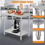 Table de travail robuste en acier inoxydable, table utilitaire à hauteur réglable pour la maison, le garage et la restauration