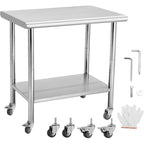 Table de travail robuste en acier inoxydable, table utilitaire à hauteur réglable pour la maison, le garage et la restauration