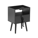 Table d'appoint en rotin MAYEERTY, Table de chevet moderne avec tiroir et pieds en bois massif, Table d'appoint pour salon, chambre à coucher, Noir