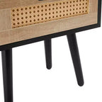 Table d'appoint en rotin MAYEERTY, Table de chevet moderne avec tiroir et pieds en bois massif, Table d'appoint pour salon, chambre à coucher, Noir