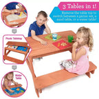 Table d'activités convertible tout-en-un Svan Kids pour l'intérieur/extérieur (pique-nique, sable et eau) avec plateau amovible (109 x 89 x 48 cm) en 100 % bois