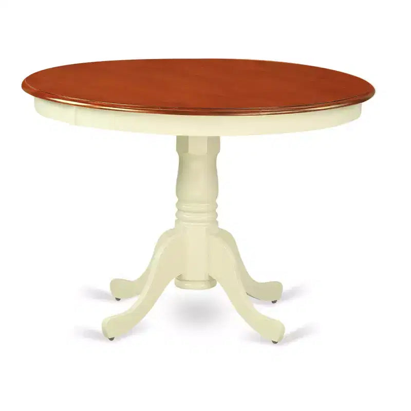 Ensemble de salle à manger moderne HomeStock 5 pièces, table ronde à pied central, cerisier et couleur crème