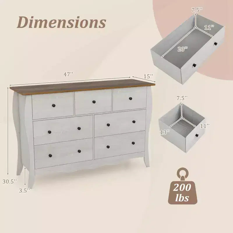 Costway Lot de 1/2 commodes de ferme de 120 cm avec 7 tiroirs pliants en tissu, kit anti-basculement gris