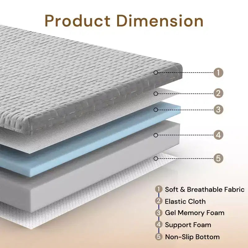 Wellos Matelas en mousse à mémoire de forme à gel, ferme, antidérapant, portable, tripliable, 4 plis