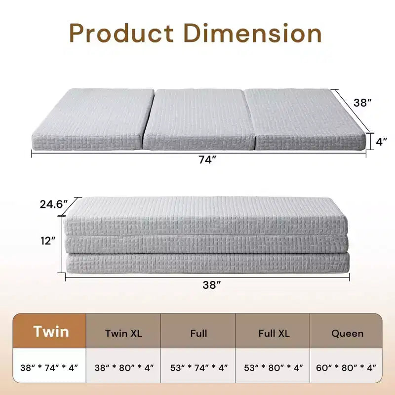 Wellos Matelas en mousse à mémoire de forme à gel, ferme, antidérapant, portable, tripliable, 4 plis