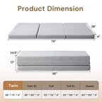 Wellos Matelas en mousse à mémoire de forme à gel, ferme, antidérapant, portable, tripliable, 4 plis