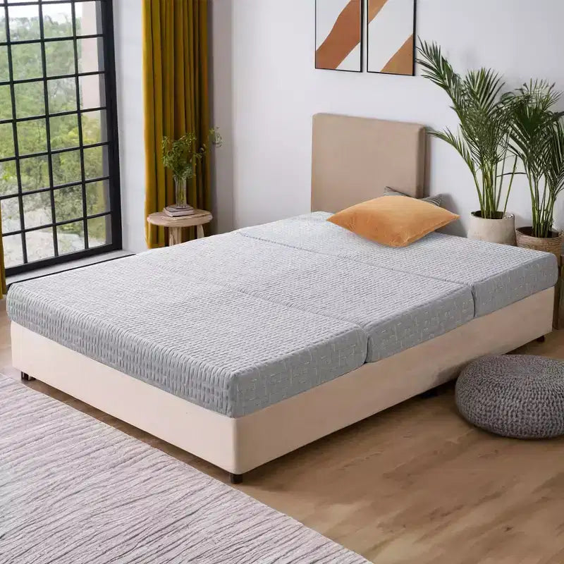Wellos Matelas en mousse à mémoire de forme à gel, ferme, antidérapant, portable, tripliable, 4 plis