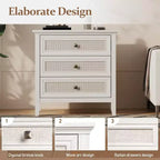 Commode Heynemo pour chambre à coucher, commode haute bohème avec 3 tiroirs décorés en rotin, commode en bois moderne pour placard, entrée