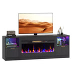 Meuble TV Bestier 70 pour cheminée cannelée brillante avec cheminée de 36 po et lumières DEL, centre de divertissement moderne avec armoires