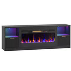 Meuble TV Bestier 70 pour cheminée cannelée brillante avec cheminée de 36 po et lumières DEL, centre de divertissement moderne avec armoires